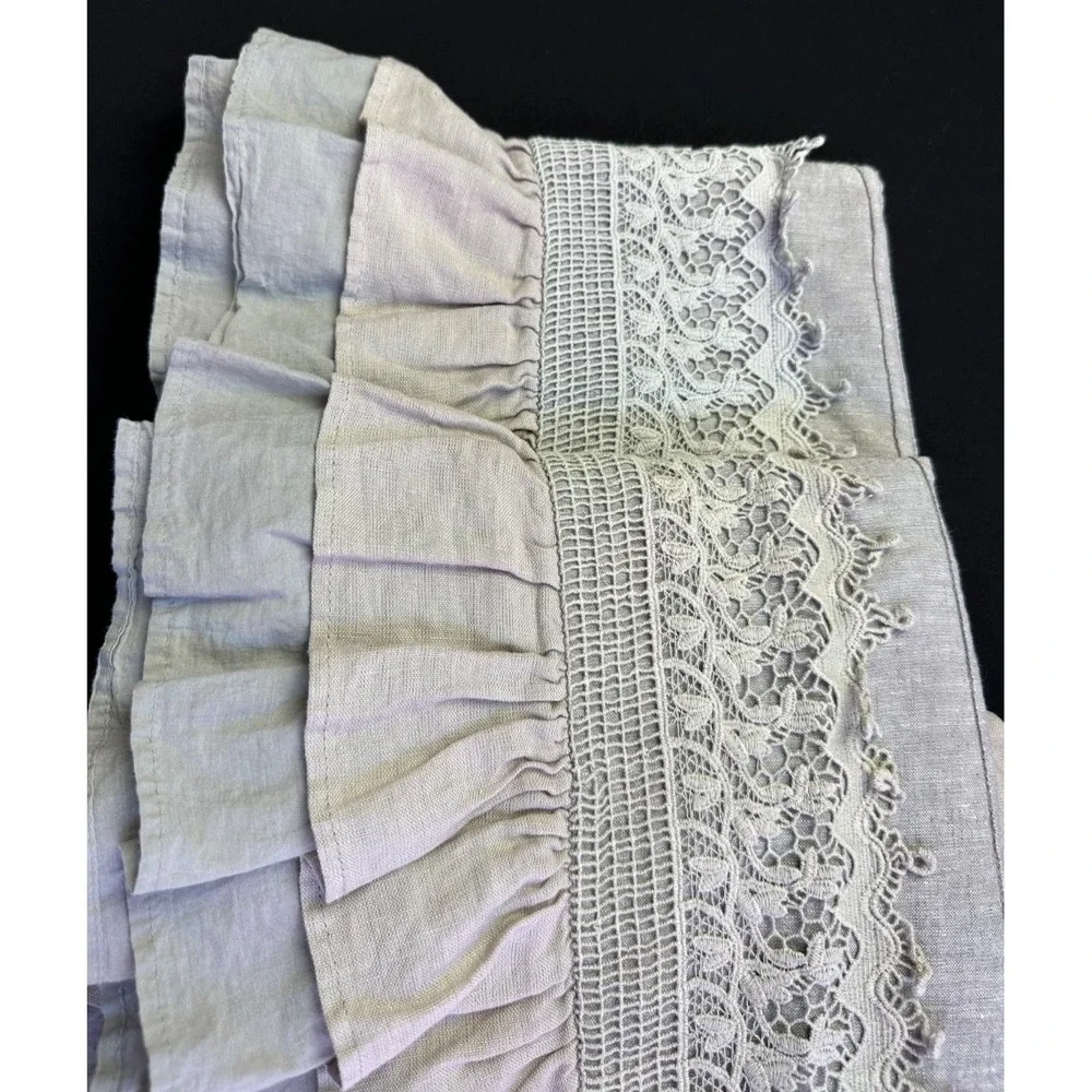 Linen Ruffle Crochet Pillow Shams King Set of‎ 2 Belgium Dove Gray Tie Back Lace